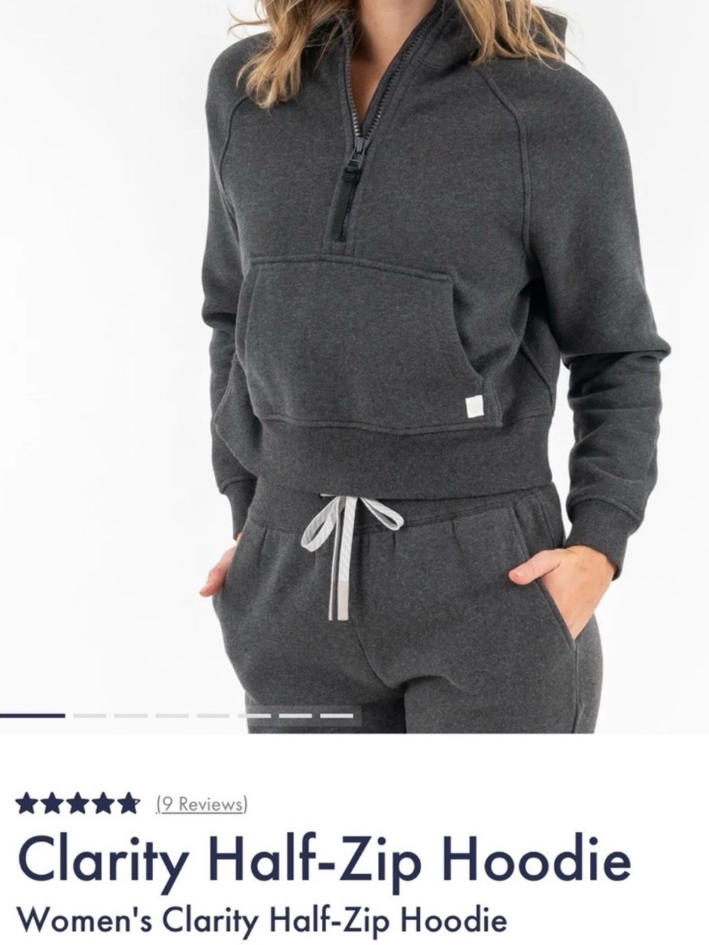 Rhoback Clarity slightly cropped Charcoal Gray Half-Zip Hooded Pullover new$118